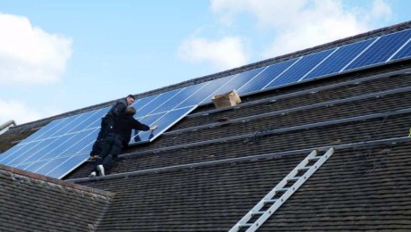 Solar panels being fitted to church roof